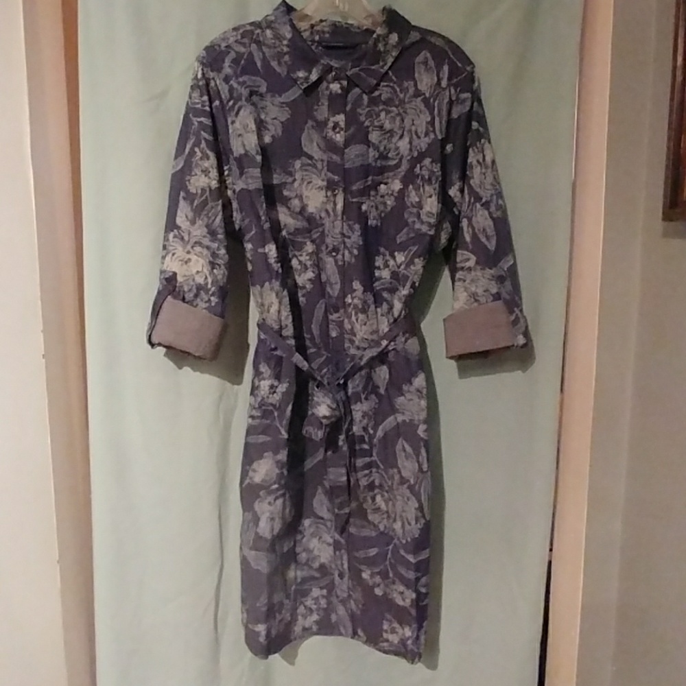 Isaac Mizrahi Denim Floral Print Shirt Dress 18 W